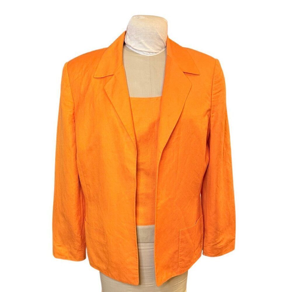 Le Suit Open Front Blazer & Tank Shell Linen Blend Lined Sz. 14
